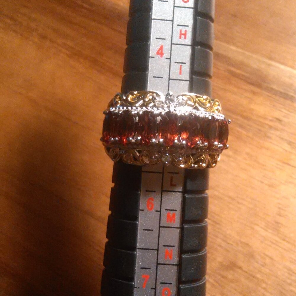 Mozambique Garnet and White Zircon Brass Ring (Size 5) - Picture 4 of 12